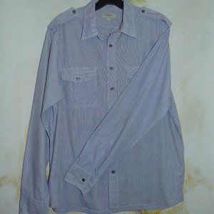 BURBERRY London Men's L Button Down Shirt White & Lavender Stripe Long Sleeve